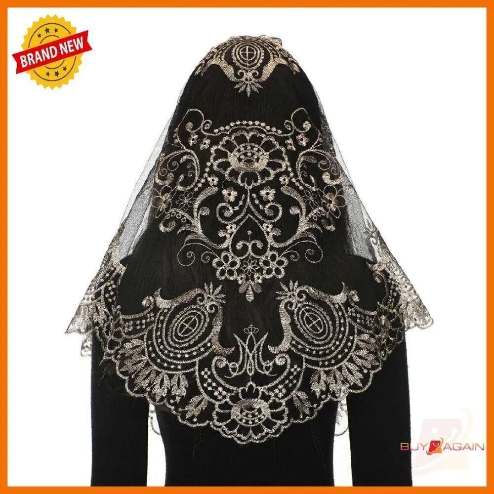 Triangle Camellia Embroidered Mantilla Veil Church Lace Scarf 145x55cm
